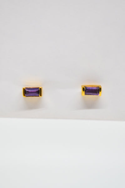 Matthew Collection 14K Gold Plate East/West Amethyst Baguette Stud Earrings