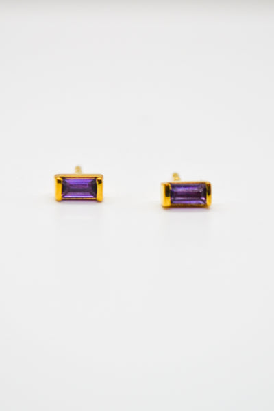 Matthew Collection 14K Gold Plate East/West Amethyst Baguette Stud Earrings