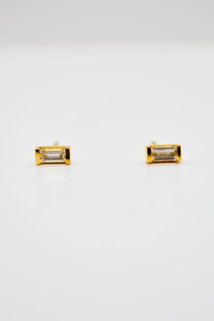 Matthew Collection 14K Plate East/West Clear Quartz Baguette Stud Earrings