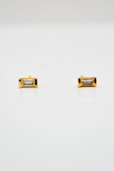 Matthew Collection 14K Plate East/West Clear Quartz Baguette Stud Earrings