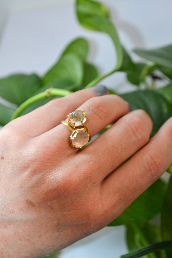 Corinthians Collection 14K Gold Plate 7-Sided Clear Quartz Rose Cut Ring