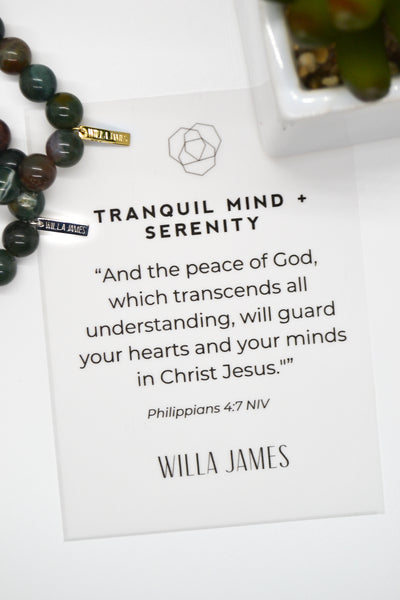 Tranquil Mind and Serenity White Rhodium Plate Bold 12mm Indian Agate Gemstone Stretch Bracelet