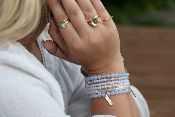 Peace and Freedom 14K Plate Blue Lace Agate Set of 4 Bracelets