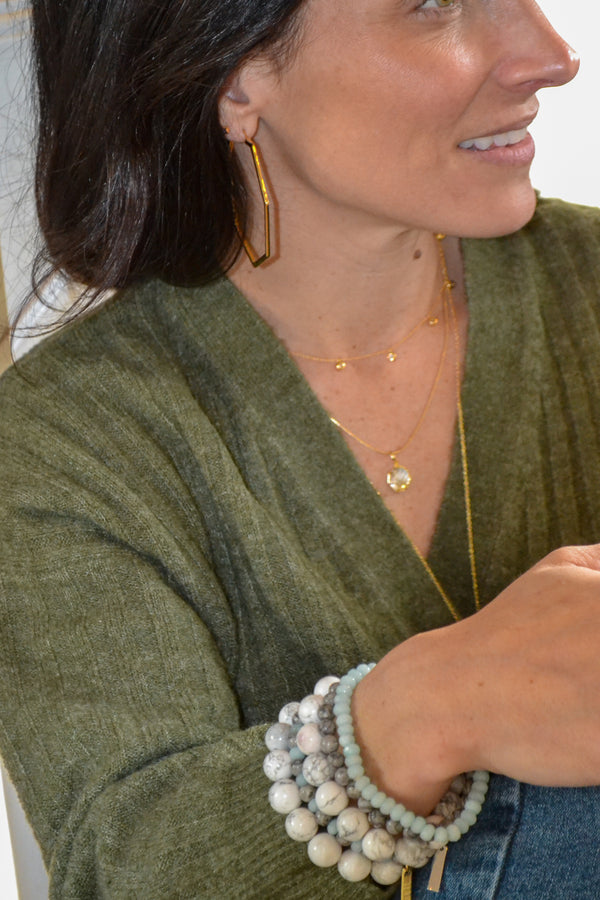 Corinthians Collection 14K Gold Plate 14” + 2” Faceted Clear Quartz Dangle Choker Necklace