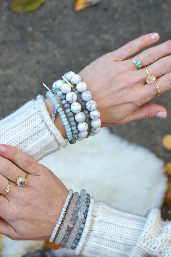 Harmony and Reconciliation White Rhodium Plate Grey Jasper Stretch Bracelet