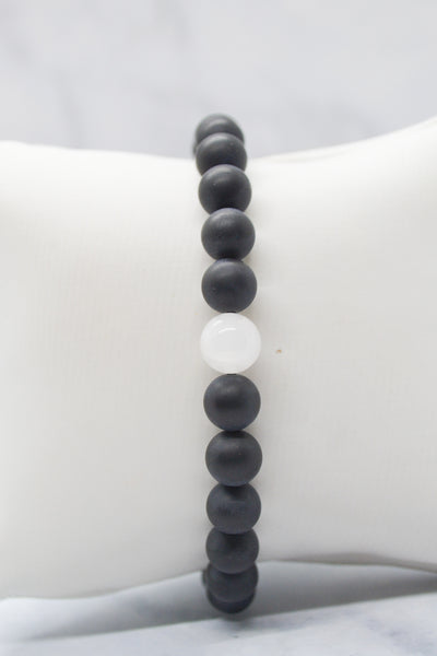 Fatherhood Collection 14K Gold Plate Matte Black Agate and White Jade Bracelet