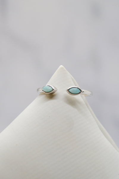 Isaiah Collection White Rhodium Plate Open Shank Double Marquise Amazonite Stack Ring