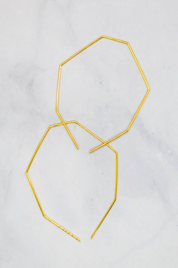 James Collection 14K Gold Plate Heptagon Wire Threader Earrings