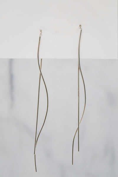 James Collection White Rhodium Plate Wavy Wire Threader Earrings