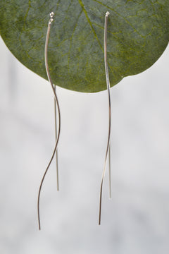 James Collection White Rhodium Plate Wavy Wire Threader Earrings