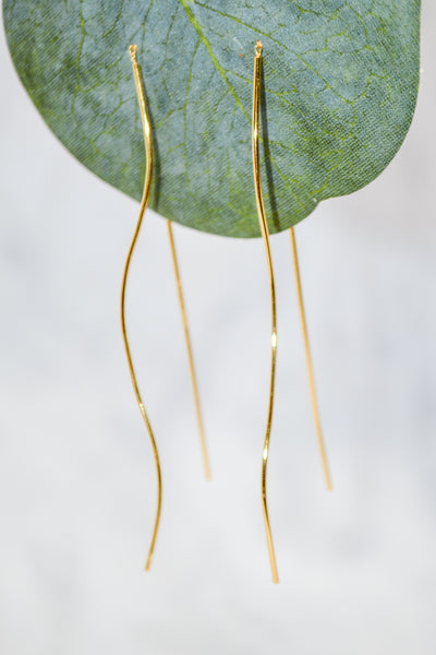 James Collection 14K Gold Plate Wavy Threader Bar Earrings