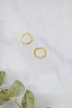 James Collection 14K Gold Plate 12mm Heptagon Huggie Earrings