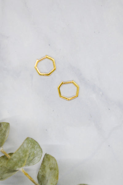 James Collection 14K Gold Plate 12mm Heptagon Huggie Earrings