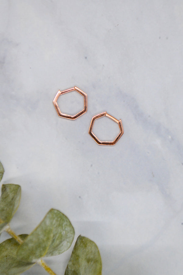 James Collection 14K Rose Gold Plate 12mm Heptagon Huggie Hoop Earrings