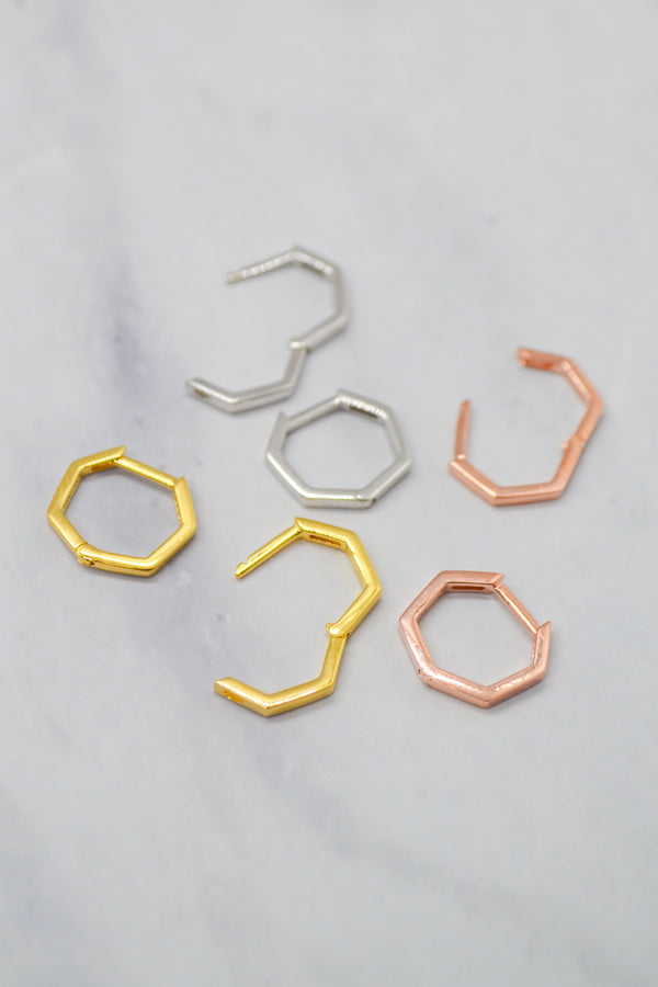 James Collection 14K Rose Gold Plate 12mm Heptagon Huggie Hoop Earrings