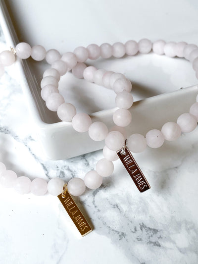 Health and Stability 14K Gold Plate Matte Rose Quartz Stretch Bracelet