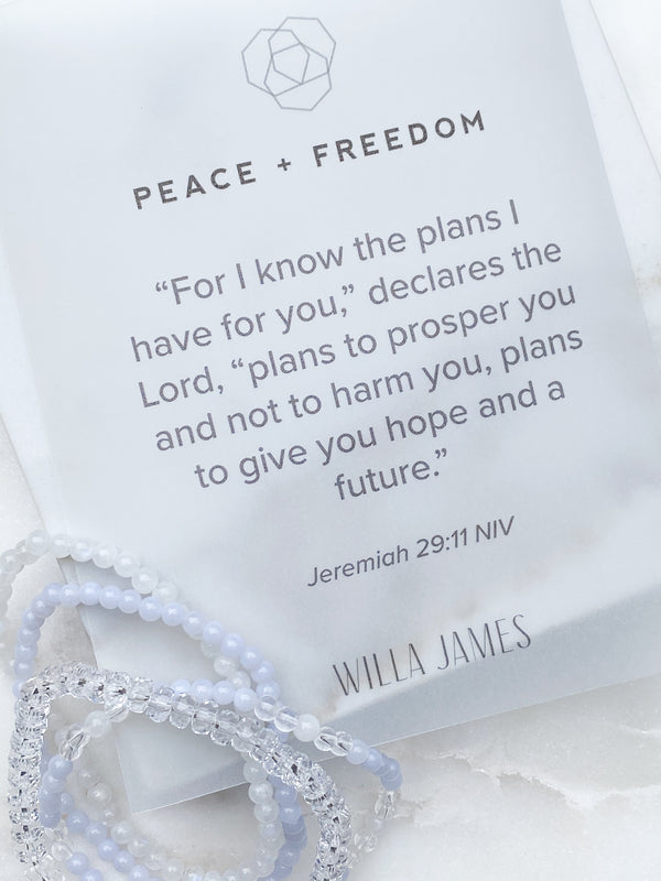 Peace and Freedom 14K Plate Blue Lace Agate Set of 4 Bracelets