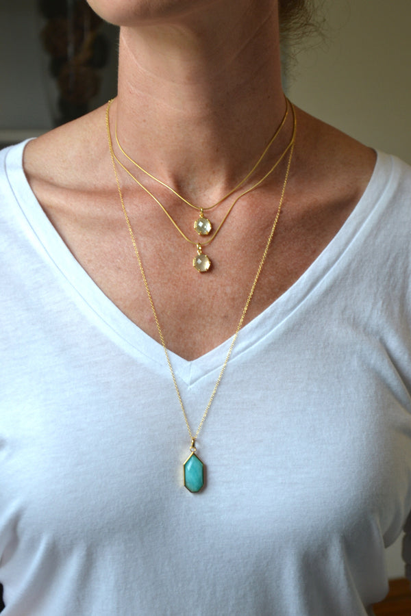 Isaiah Collection 14K Gold Plate 26” + 2” Heptagon Amazonite Pendant Necklace