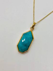 Isaiah Collection 14K Gold Plate 26” + 2” Heptagon Amazonite Pendant Necklace