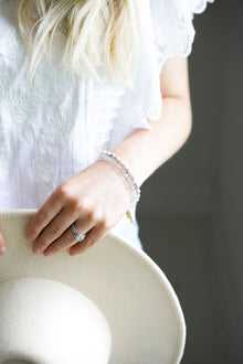 Peace and Freedom White Rhodium Plate Matte Pink Zebra Jasper Stretch Bracelet