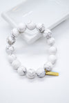 Tranquil Mind and Serenity 14K Gold Plate 12mm Polished Howlite Stretch Bracelet