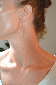 Isaiah Collection White Rhodium Plate Fluid Curved Cross Design Threader Earrings