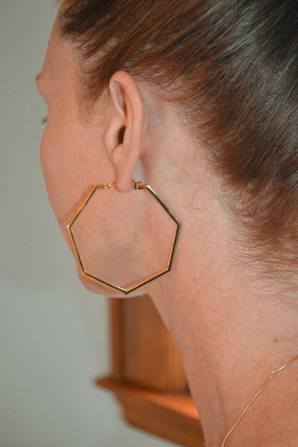 Rachel Jackson Large Hexagon Hoops - Silverado Jewellery