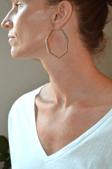 Corinthians Collection White Rhodium Plate Bold 2.5” 7-Sided Hoop Earrings