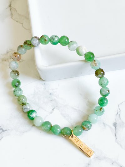 Joy and Contentment 14K Plate Polished Round Chrysoprase Stretch Bracelet