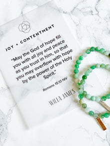 Joy and Contentment White Rhodium Plate Polished Round Chrysoprase Stretch Bracelet