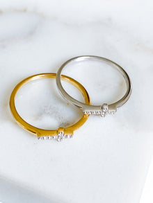 Isaiah Collection 14K Gold Plate Petite White Topaz Cross Ring