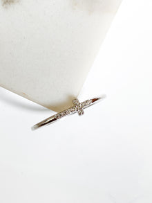 Isaiah Collection White Rhodium Plate Petite White Topaz Cross Ring