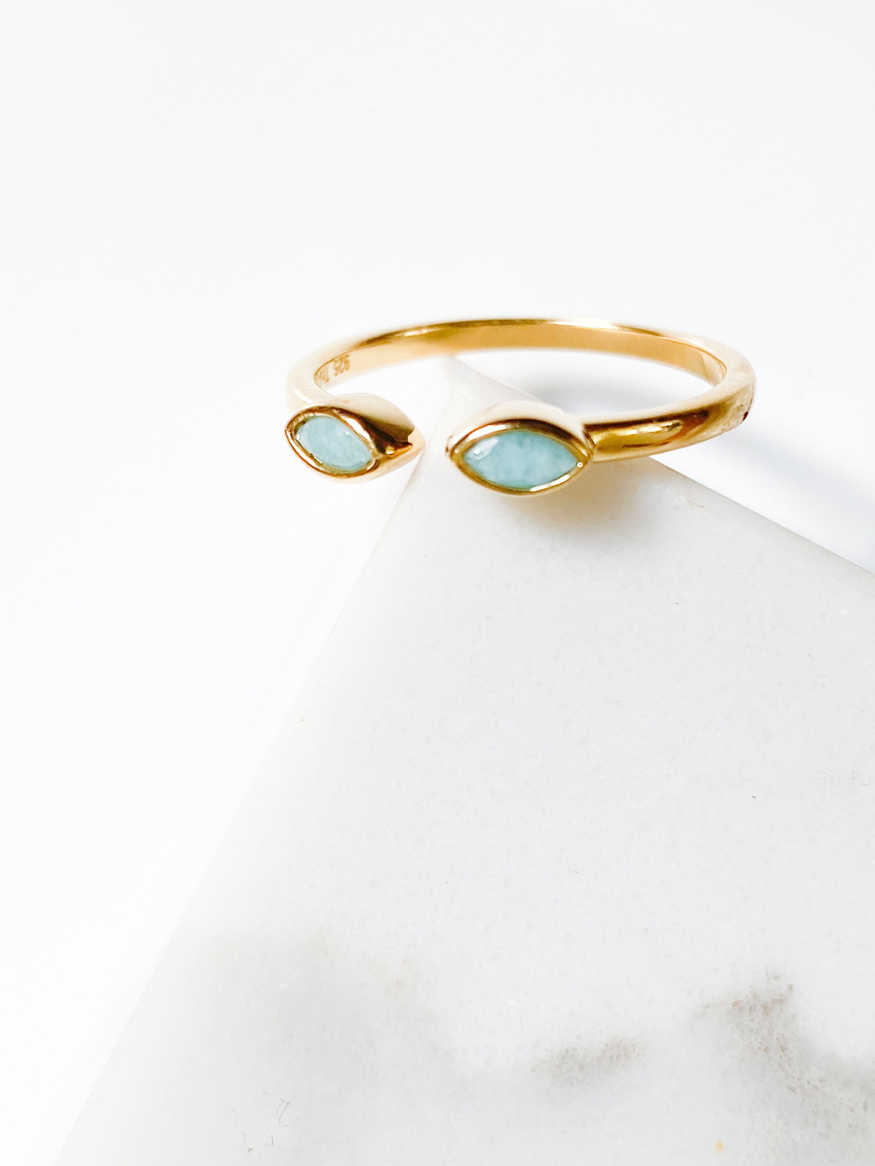 Isaiah Collection 14K Gold Plate Open Shank Double Marquise Amazonite Stack  Ring