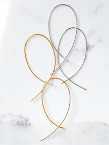 Isaiah Collection White Rhodium Plate Fluid Curved Cross Design Threader Earrings