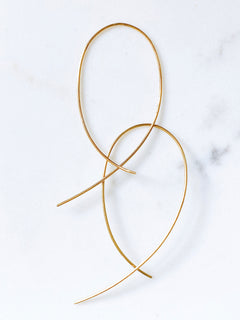 Isaiah Collection 14K Gold Plate Fluid Curved Cross Design Threader Earrings