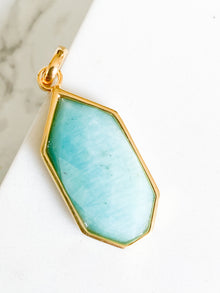 Isaiah Collection 14K Gold Plate 26” + 2” Heptagon Amazonite Pendant Necklace