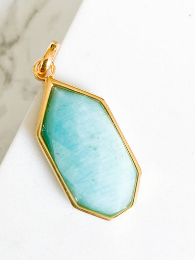 Isaiah Collection 14K Gold Plate 26” + 2” Heptagon Amazonite Pendant Necklace