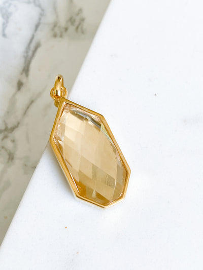 Isaiah Collection 14K Gold Plate 26” + 2” Heptagon Clear Quartz Pendant Necklace