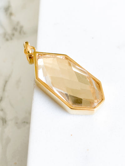 Isaiah Collection 14K Gold Plate 26” + 2” Heptagon Clear Quartz Pendant Necklace