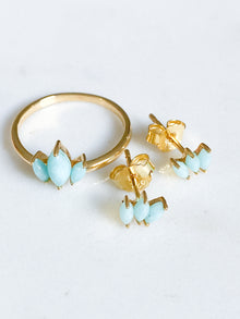 Ecclesiastes Collection 14K Gold Plate Sterling Silver Triple Marquise Amazonite Stud Earrings