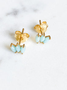 Ecclesiastes Collection 14K Gold Plate Sterling Silver Triple Marquise Amazonite Stud Earrings