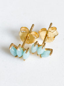 Ecclesiastes Collection 14K Gold Plate Sterling Silver Triple Marquise Amazonite Stud Earrings