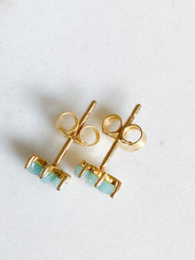 Ecclesiastes Collection 14K Gold Plate Sterling Silver Triple Marquise Amazonite Stud Earrings