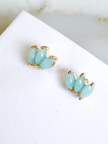 Ecclesiastes Collection 14K Gold Plate Sterling Silver Triple Marquise Amazonite Stud Earrings
