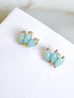 Ecclesiastes Collection 14K Gold Plate Sterling Silver Triple Marquise Amazonite Stud Earrings