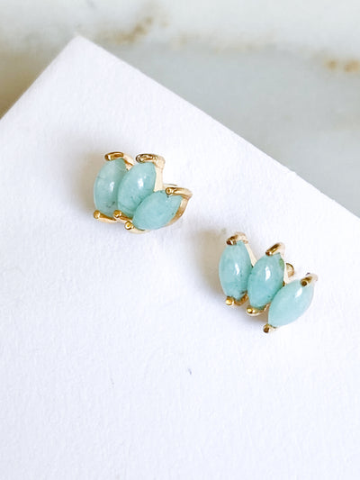 Ecclesiastes Collection 14K Gold Plate Sterling Silver Triple Marquise Amazonite Stud Earrings