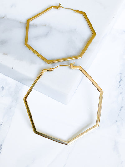 Corinthians Collection 14K Gold Plate Bold 2.5” 7-Sided Hoop Earrings