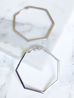 Corinthians Collection White Rhodium Plate Bold 2.5” 7-Sided Hoop Earrings