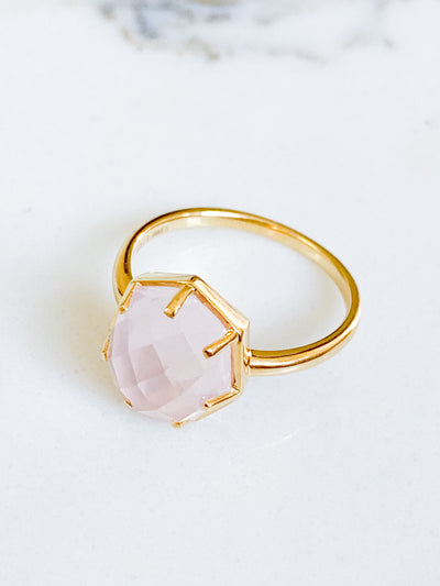Corinthians Collection 14K Gold Plate 7-Sided Rose Quartz Rose Cut Ring