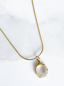 Corinthians Collection 14K Gold Plate 15” + 2” Extender 7-Sided Clear Quartz Rose Cut Pendant Necklace